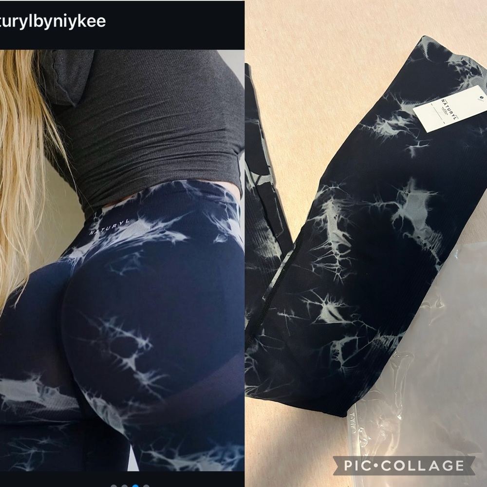 High-Waist Marble Tie-Dye Leggings - Black/White